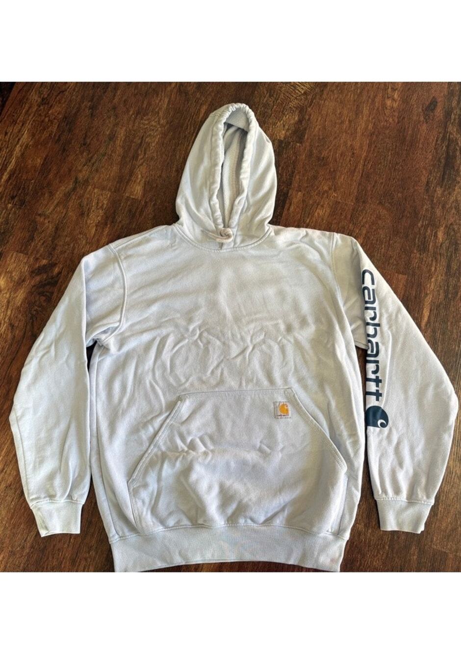 Carhartt K288 Loose Fit Midweight Logo Sleeve Hoodie Fog Blue Mens Size Medium